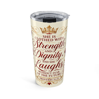 Copy of 20oz Inspirational Tumbler — "She Is Clothed with Strength and Dignity" Christian Verse Travel Mug