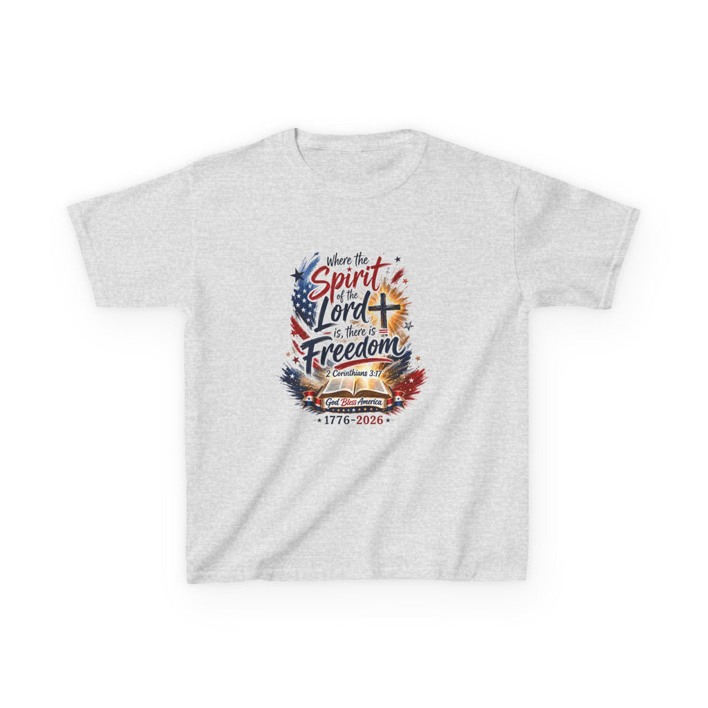 Kids Tee — "Where the Spirit of the Lord + Freedom" Patriotic Christian 4th of July Shirt