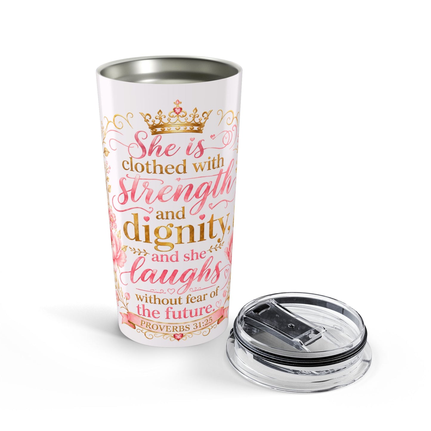 Copy of 20oz Inspirational Tumbler — "She Is Clothed with Strength and Dignity" Christian Verse Travel Mug