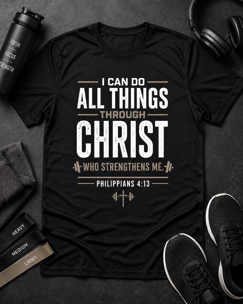 Christian Workout Tee — "I Can Do All Things Through Christ" Philippians 4:13 Fitness Shirt
