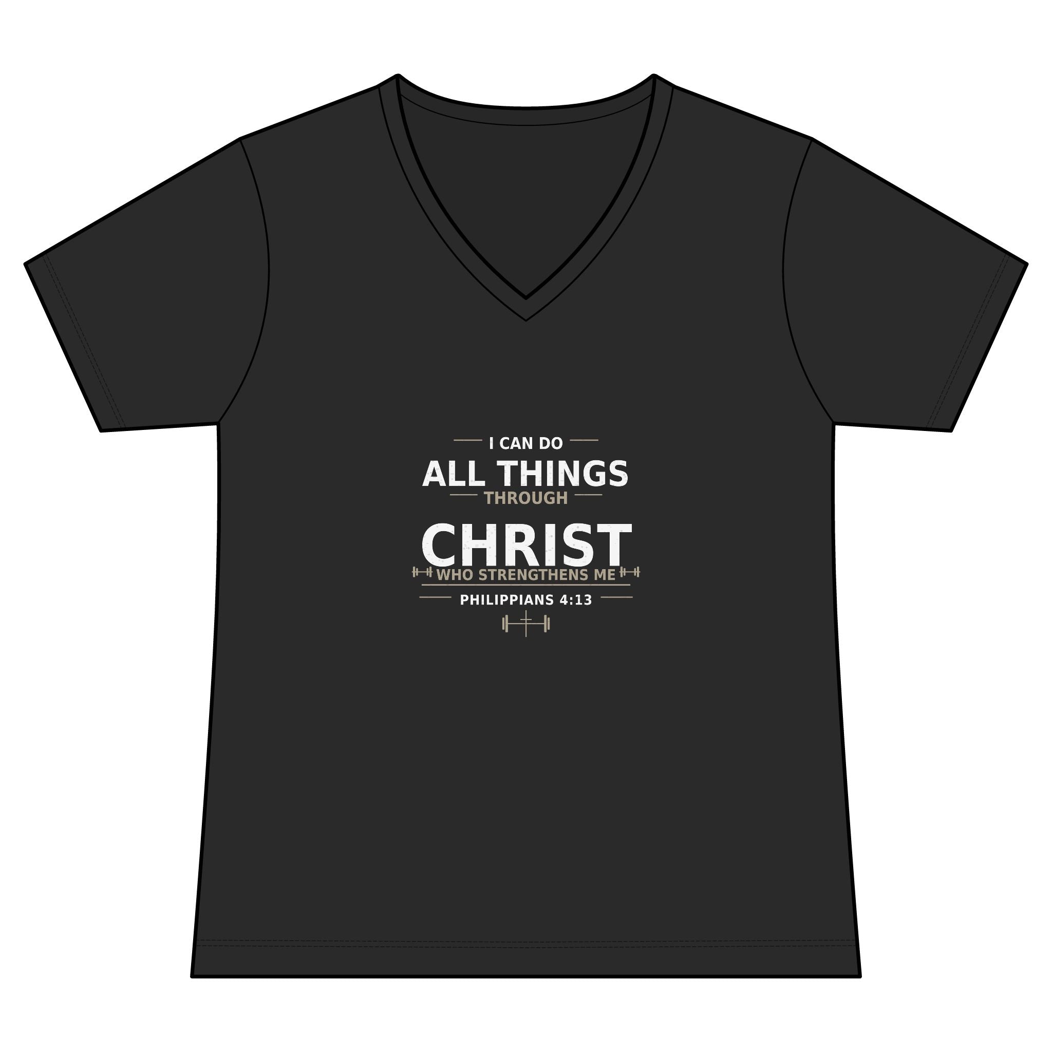 Women’s V‑Neck Christian T‑Shirt – “I Can Do All Things Through Christ” Philippians 4:13