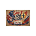Patriotic Faith Outdoor Rug — “Where the Spirit of the Lord is, There is Freedom” (God Bless America 1776–2026)