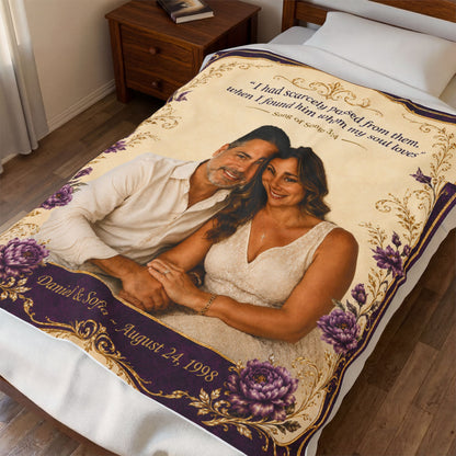 Personalized Photo Velveteen Blanket — Custom Name & Date with "I had scarcely passed from them" Verse