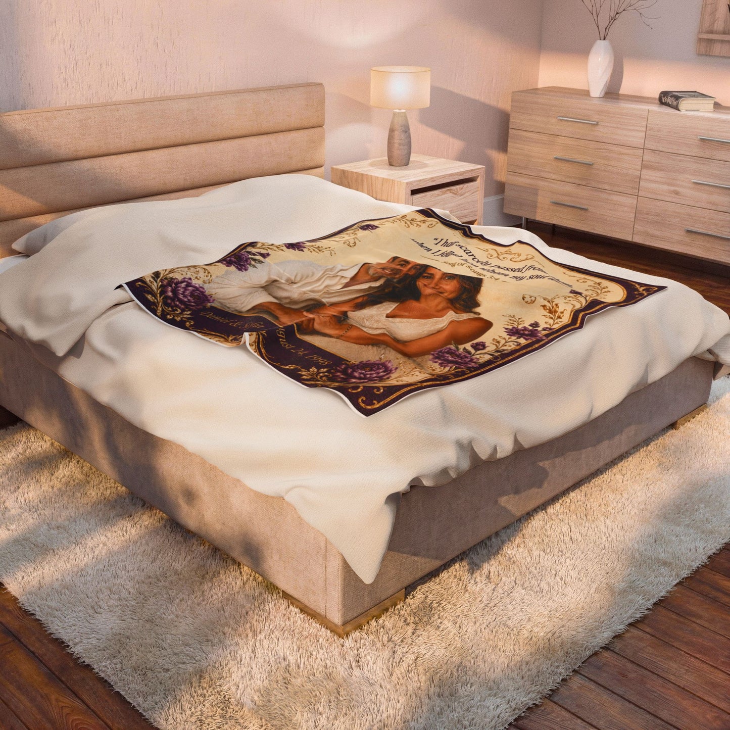 Personalized Photo Velveteen Blanket — Custom Name & Date with "I had scarcely passed from them" Verse