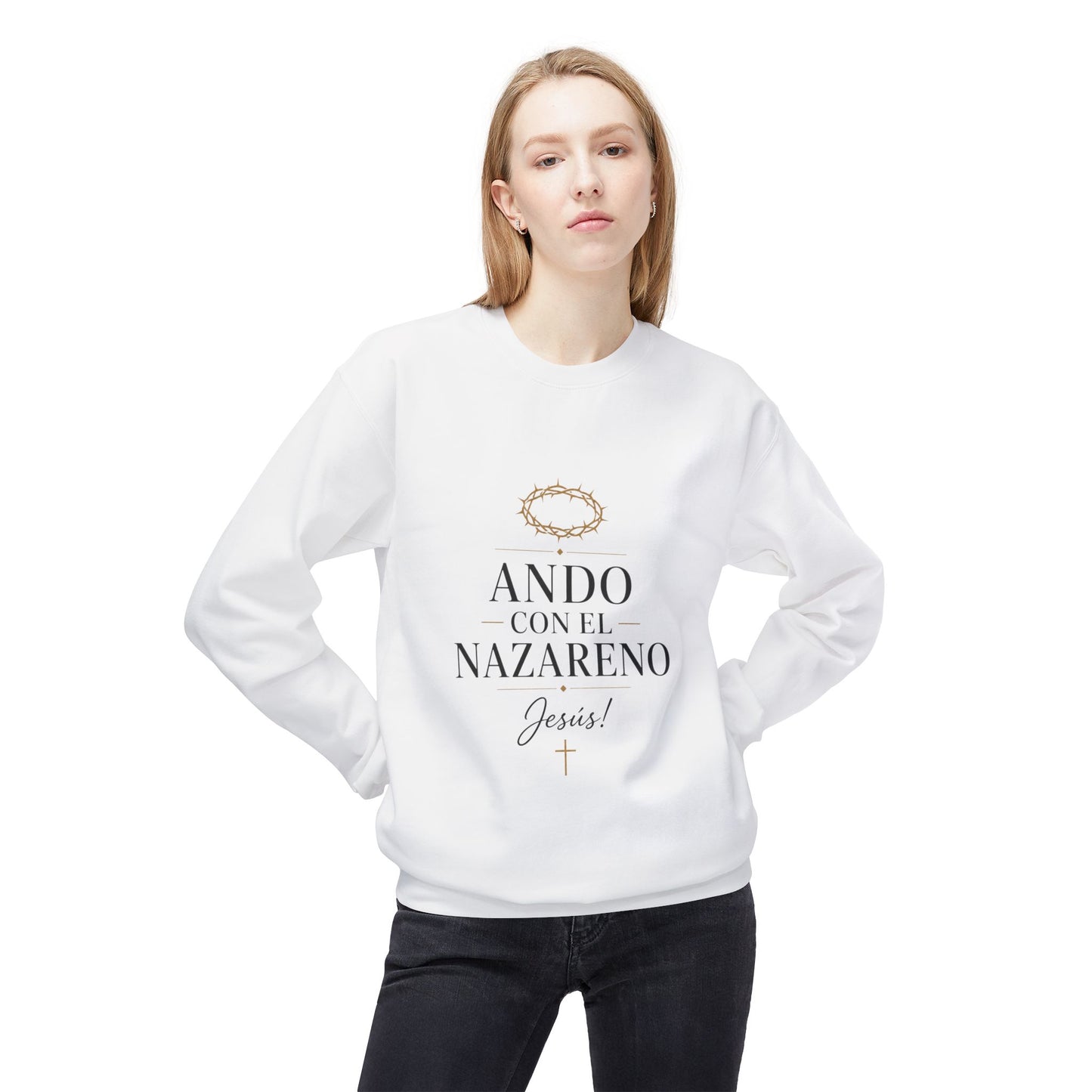 Unisex Midweight Softstyle Fleece Crewneck Sweatshirt - Ando Con El Nazareno - Jesus