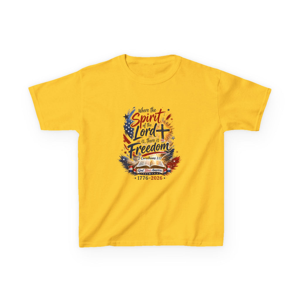 Kids Tee — "Where the Spirit of the Lord + Freedom" Patriotic Christian 4th of July Shirt