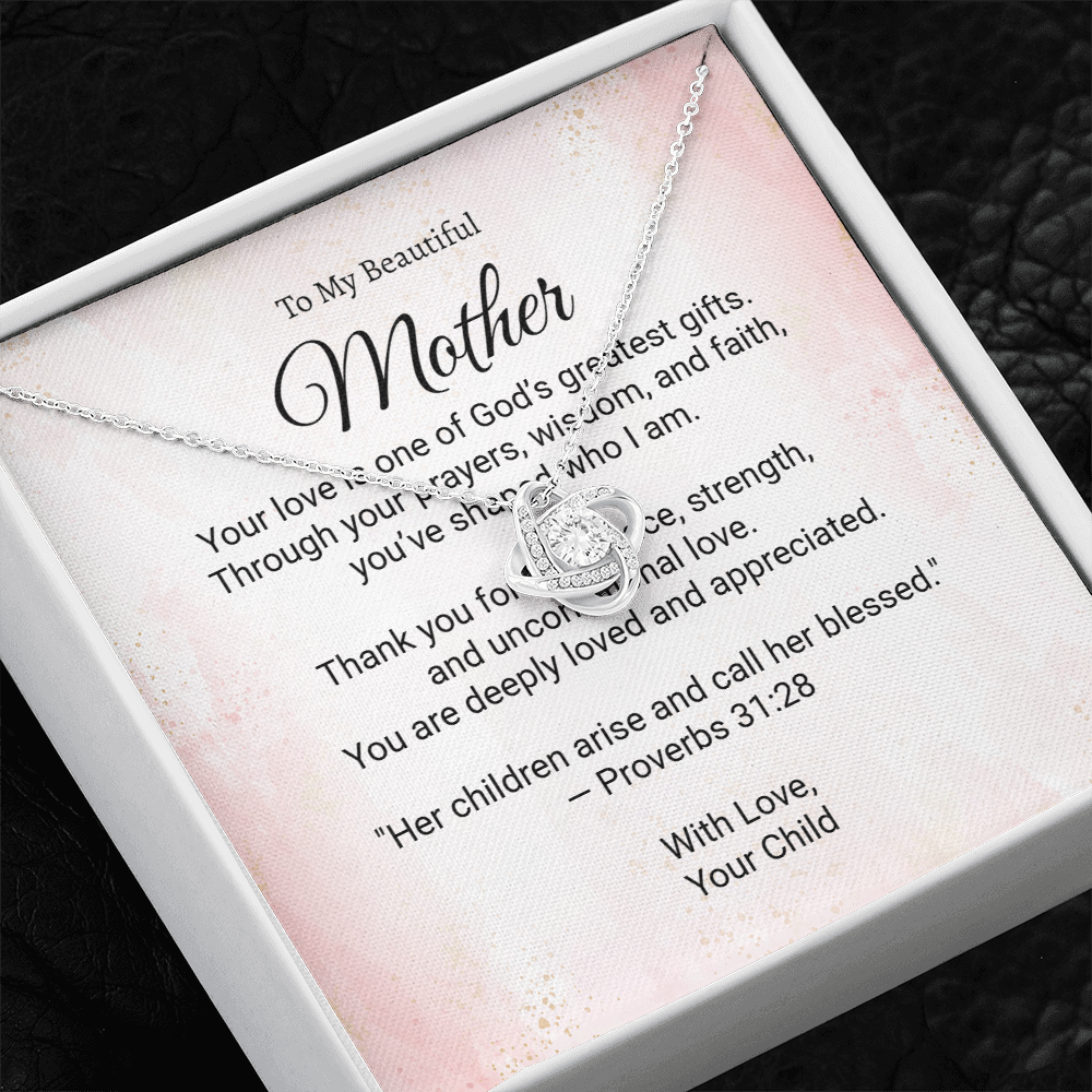 To My Beautiful Mother - Faith and Love Knot Keepsake Necklace