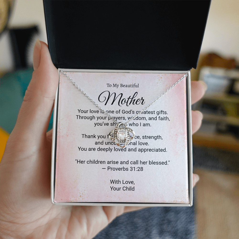 To My Beautiful Mother - Faith and Love Knot Keepsake Necklace