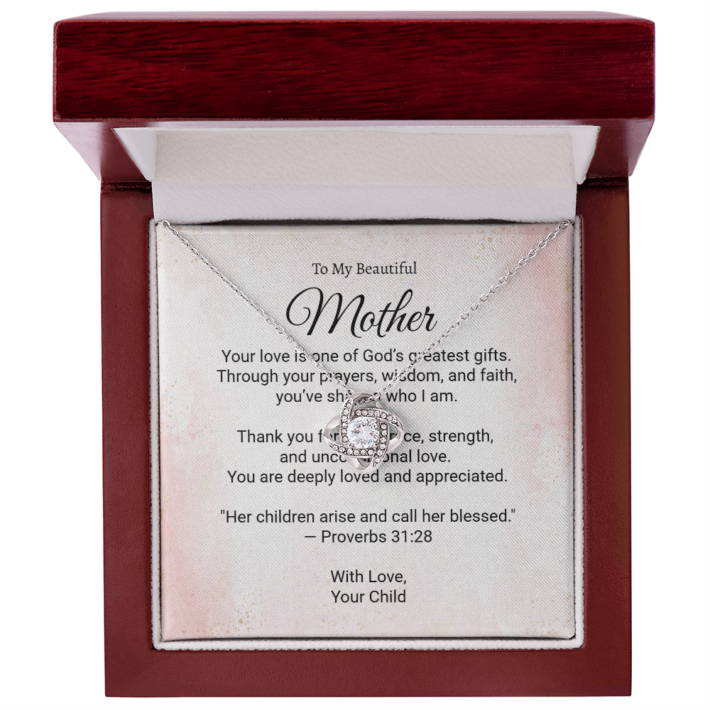 To My Beautiful Mother - Faith and Love Knot Keepsake Necklace